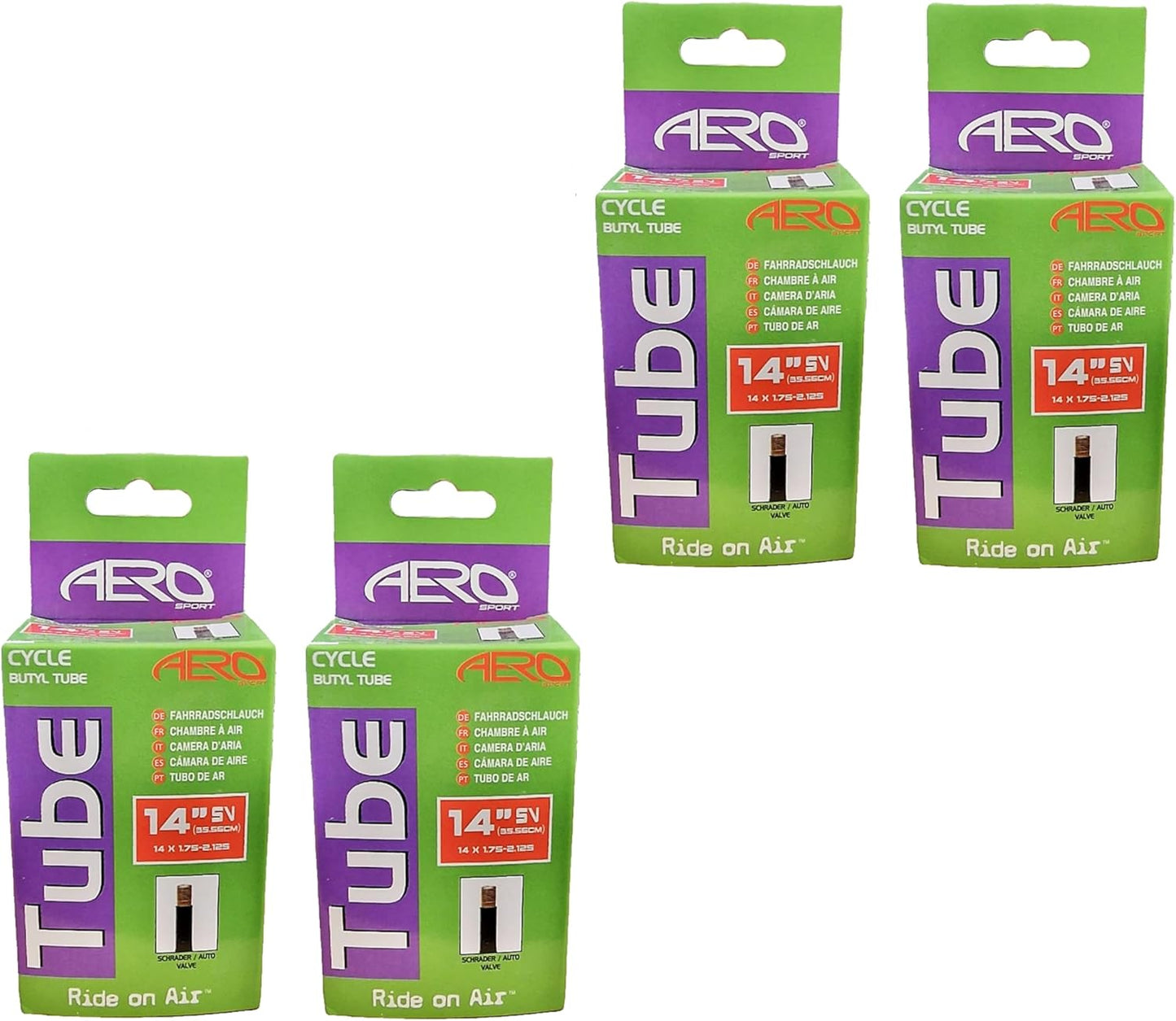 Awe 4 x Butyl Rubber 14" x 1.75-2.125 Inner Tube 500%* Extra Ride Time Schrader Valve
