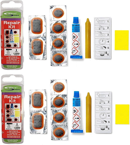 Sport Direct 2 x Bike/E-Bike Puncture Repair Kits with 12 Patches, 2 Abrasive pads, 2 Crayons and 2 Rubber Glue Solutions