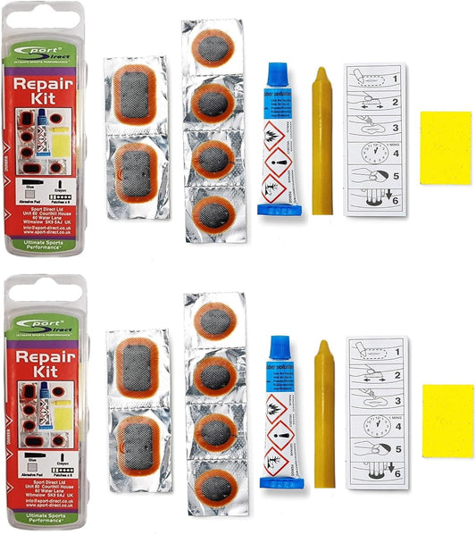 Sport Direct 2 x Bike/E-Bike Puncture Repair Kits with 12 Patches, 2 Abrasive pads, 2 Crayons and 2 Rubber Glue Solutions
