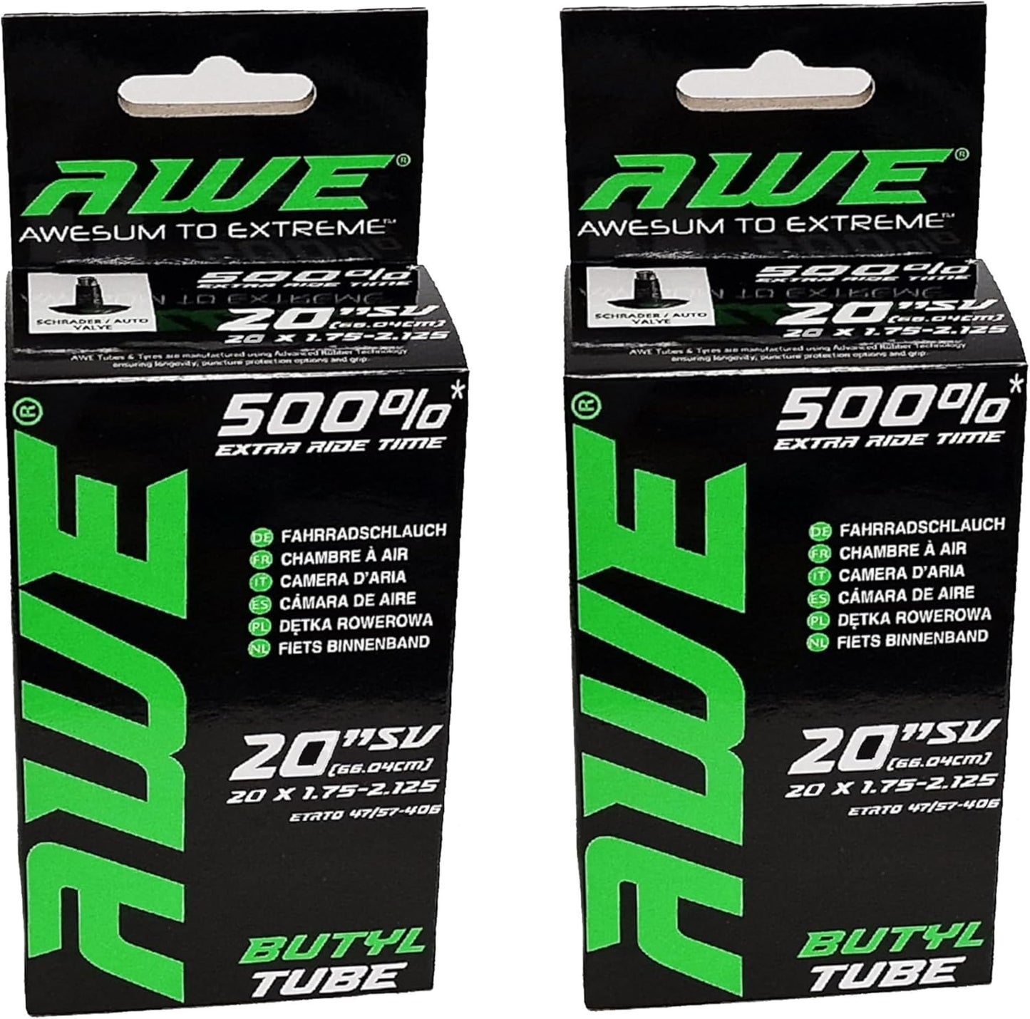 Awe 2 x AWERide Folding Tyres 20 x 1.95 cm MTB and 2 x AWE Inner Tubes 20" x 1.75-2.125 Schrader Valve