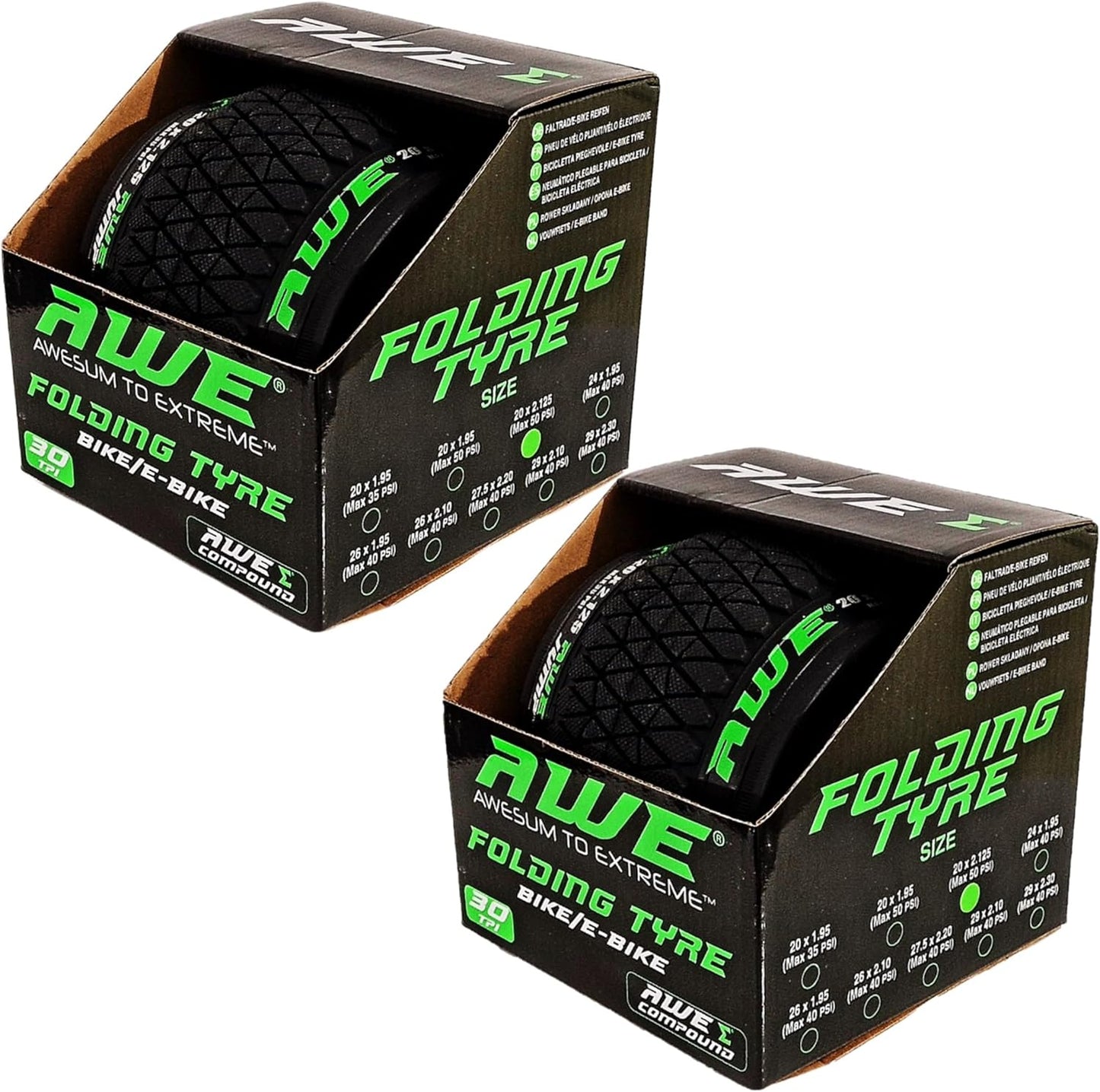 Awe 2 x AWEJump Bike/E-Bike Folding Tyre 20" x 2.125" BMX Tyre 30 TPI