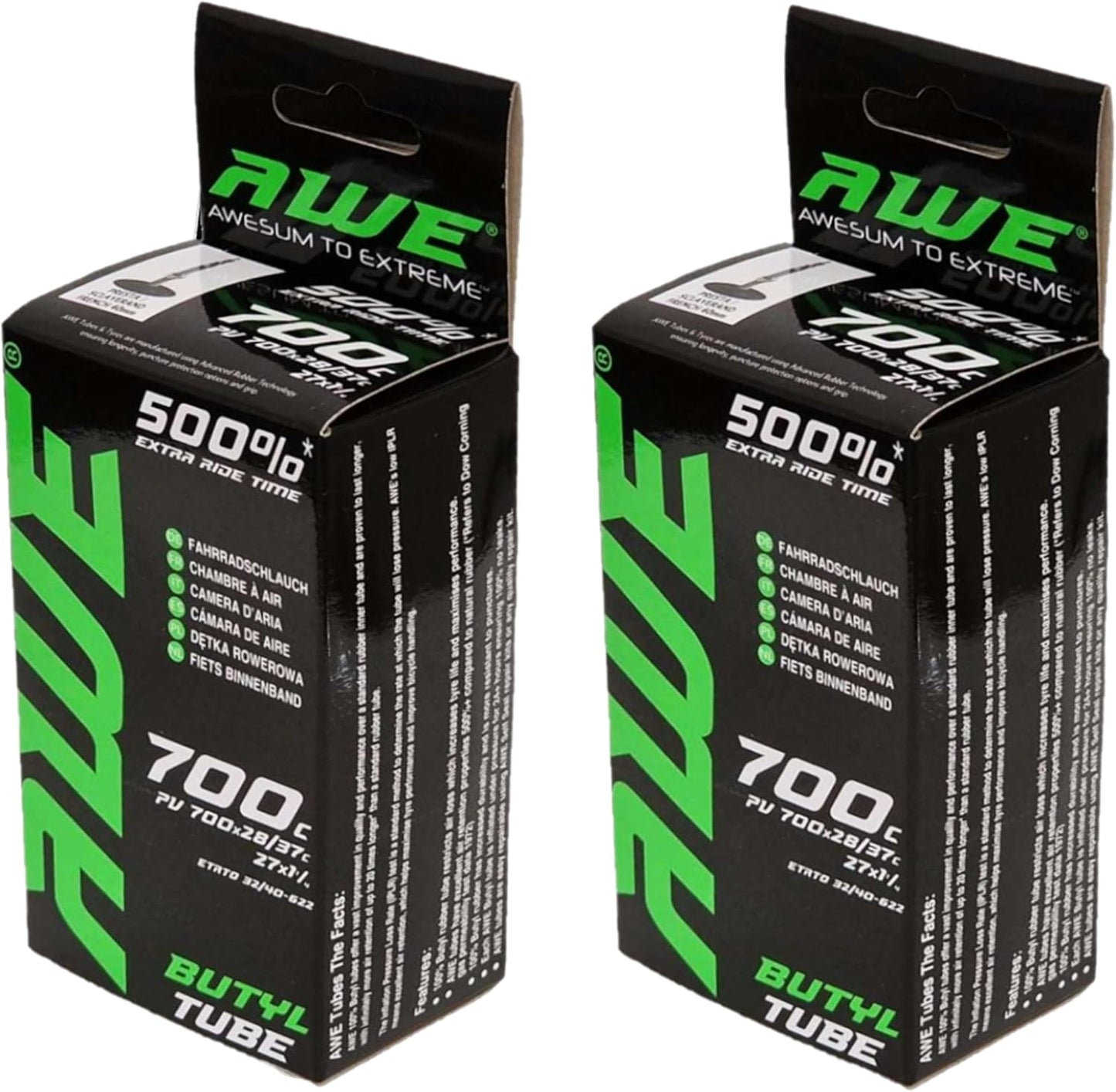 Awe 2 x Butyl Rubber 700 X 28/37 C Inner Tube 500%* Extra Ride Time 27 X 1 ¼ Presta Valve