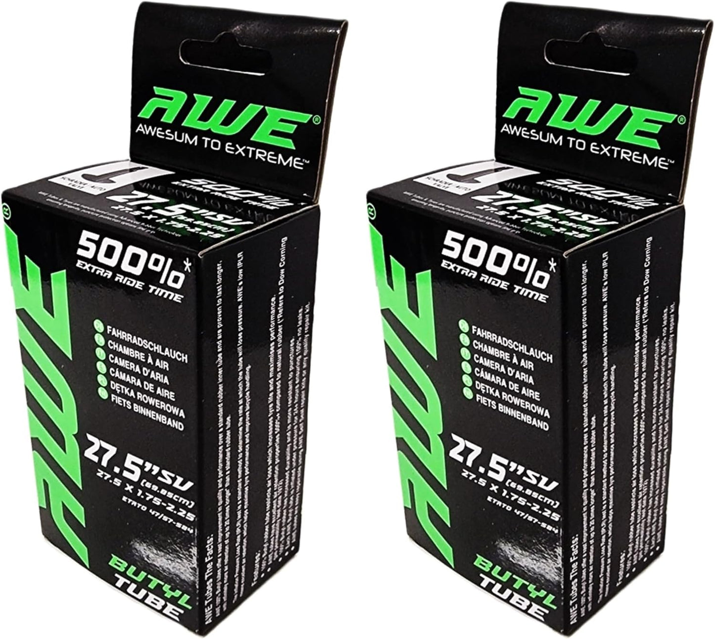 Awe 2 x Butyl Rubber 27.5" x 1.75-2.25 Inner Tube 500%* Extra Ride Time Schrader Valve