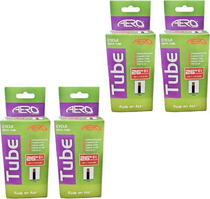 Aero Sport 4 x Butyl Rubber 26" x 1.75-2.125 Inner Tube 500%* Extra Ride Time Schrader Valve