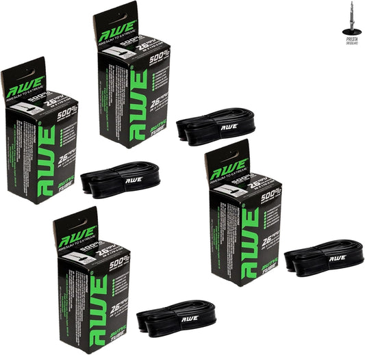 Awe 4 x Butyl Rubber 26" x 1.75-2.125 Inner Tube 500%* Extra Ride Time Presta Valve