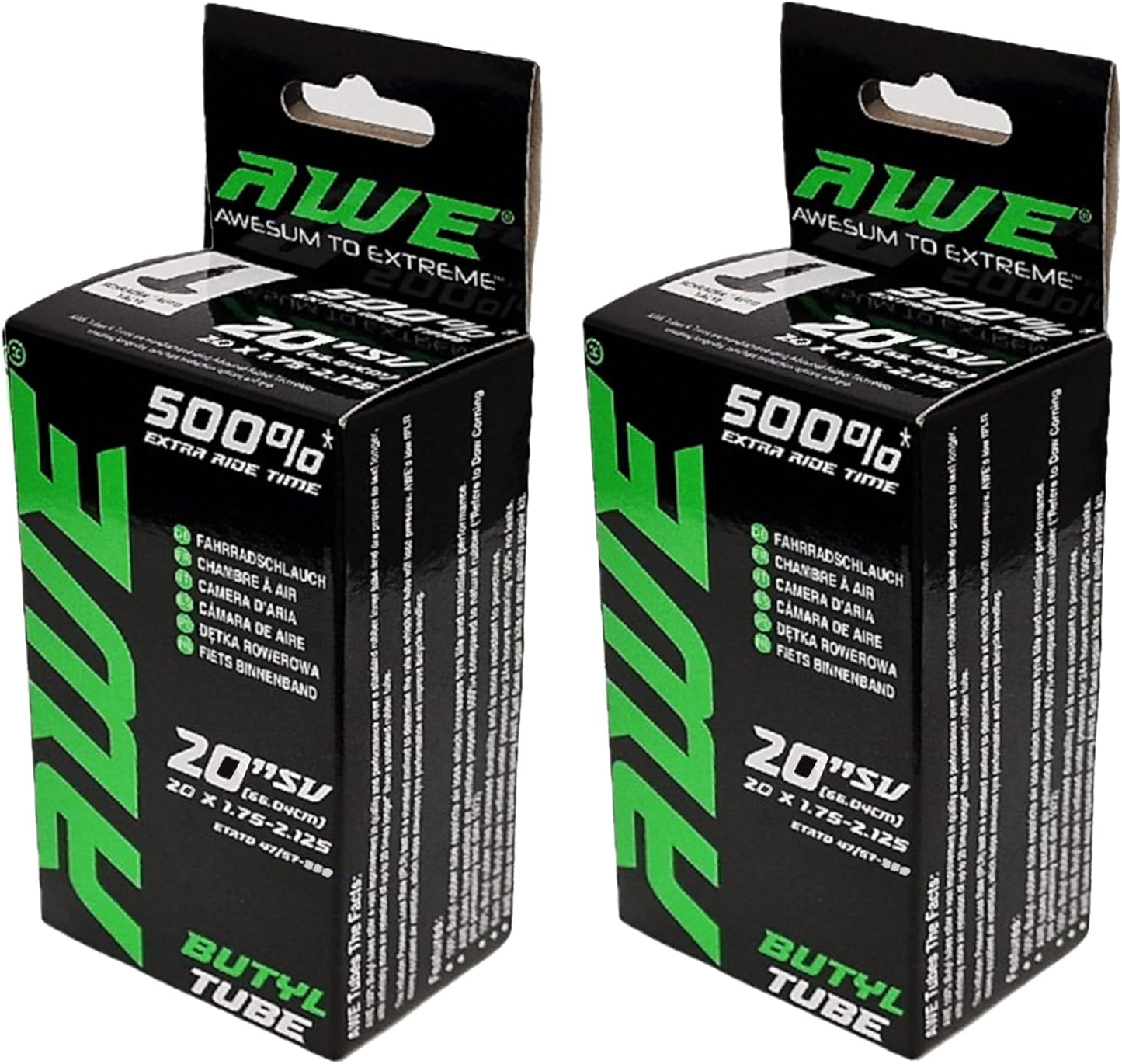 Awe 2 x AWERide Folding Tyres 20 x 1.95 cm MTB and 2 x AWE Inner Tubes 20" x 1.75-2.125 Schrader Valve