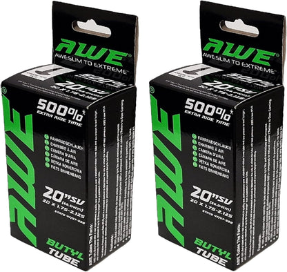 Awe 2 x AWERide Folding Tyres 20 x 1.95 cm MTB and 2 x AWE Inner Tubes 20" x 1.75-2.125 Schrader Valve