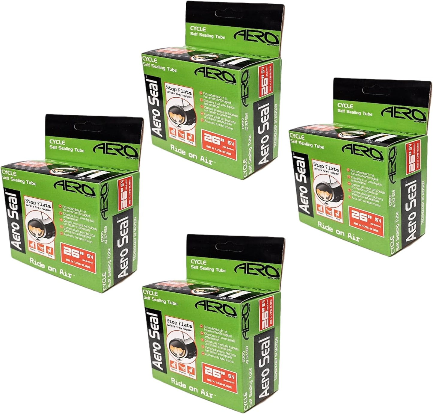 Aero Sport 4 x Self Sealing Butyl Rubber 26" x 1.75 - 2.125 Inner Tubes Schrader Valve