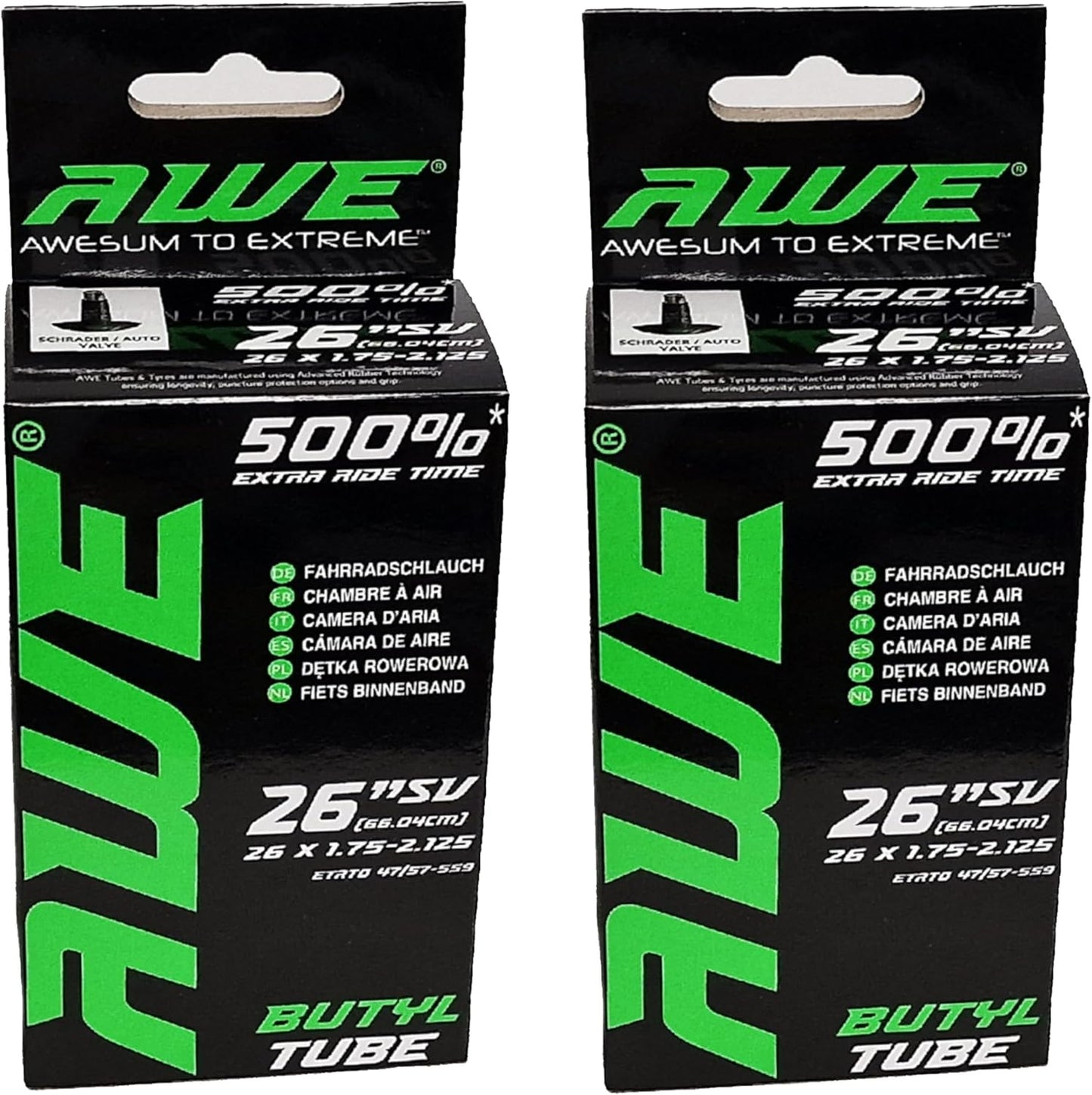Awe 2 x AWERide Folding Tyres 26 x 1.95 cm MTB and 2 x AWE Inner Tubes 26" x 1.75-2.125 Schrader Valve