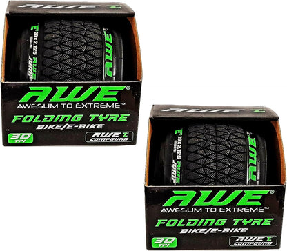 Awe 2 x AWEJump Folding Tyres 20 x 2.125 BMX and 2 x AWE Inner Tubes 20" x 1.75-2.125 Schrader Valve