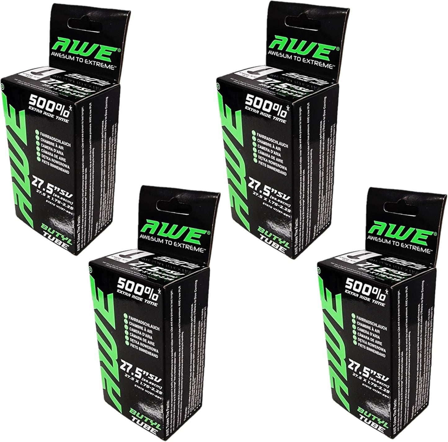 Awe 4 x Butyl Rubber 27.5" x 1.75-2.25 Inner Tube 500%* Extra Ride Time Schrader Valve