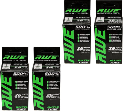 Awe 4 x Butyl Rubber 26" x 1.75-2.125 Inner Tube 500%* Extra Ride Time Presta Valve
