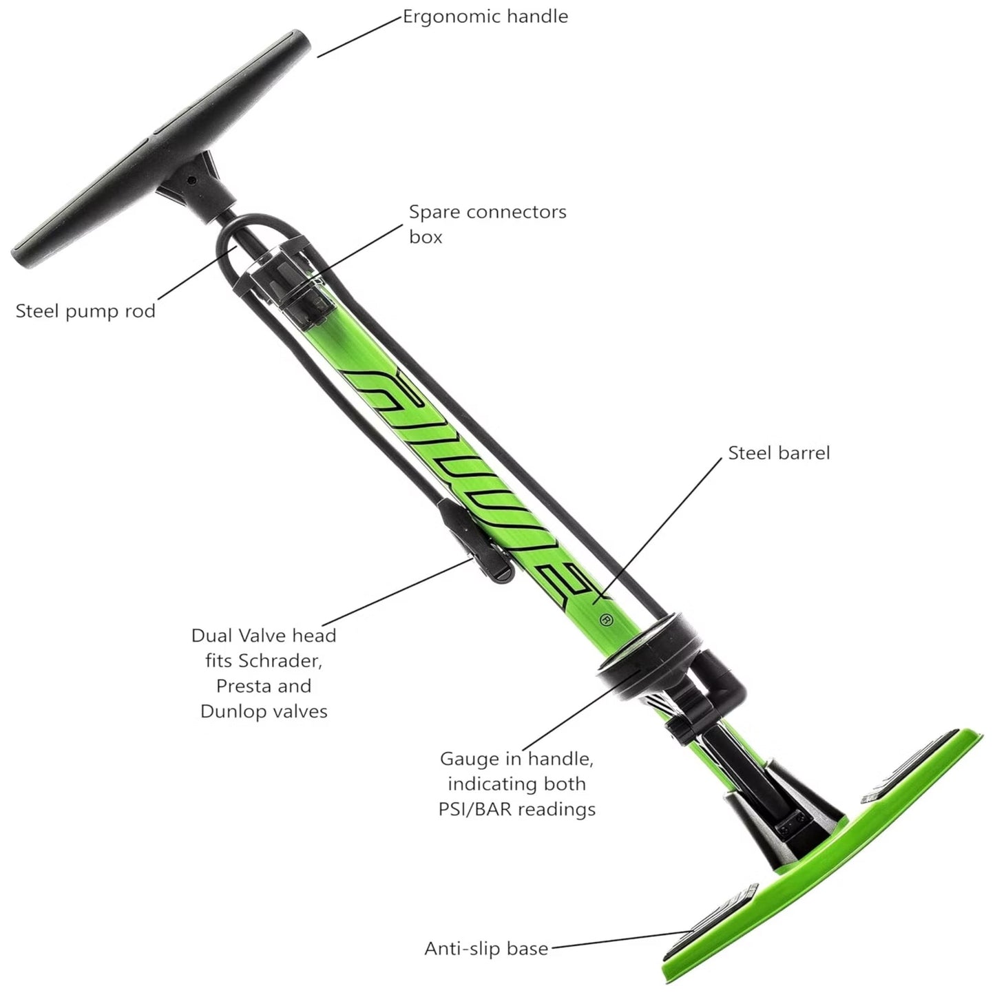 Awe 160 PSI Heavy Duty Steel Track Floor Pump With Gauge Dual Valve