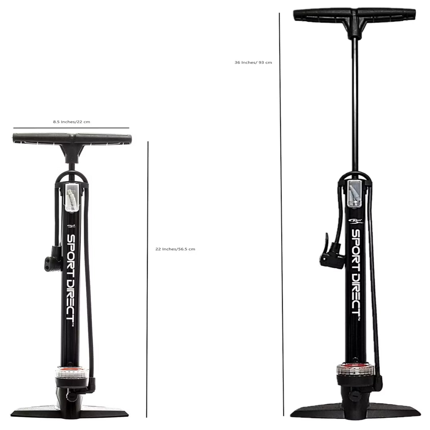 Sport Direct 160 PSI Steel Track Floor Bike Pump and Gauge with Dual Valve