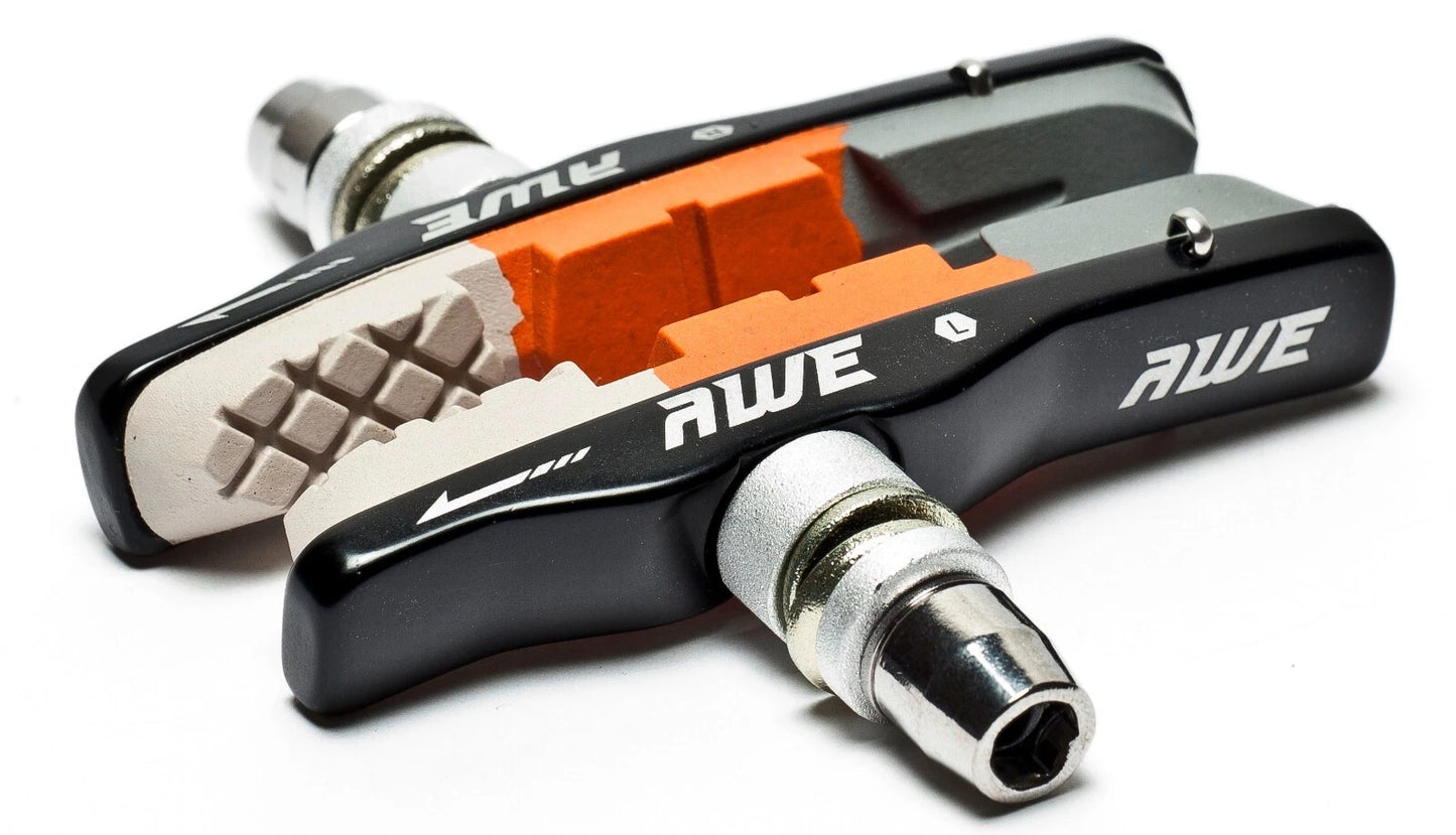 Awe Triple Contour Alloy V Brake Pads Grey/Orange/White 72mm with FREE Spare Pads