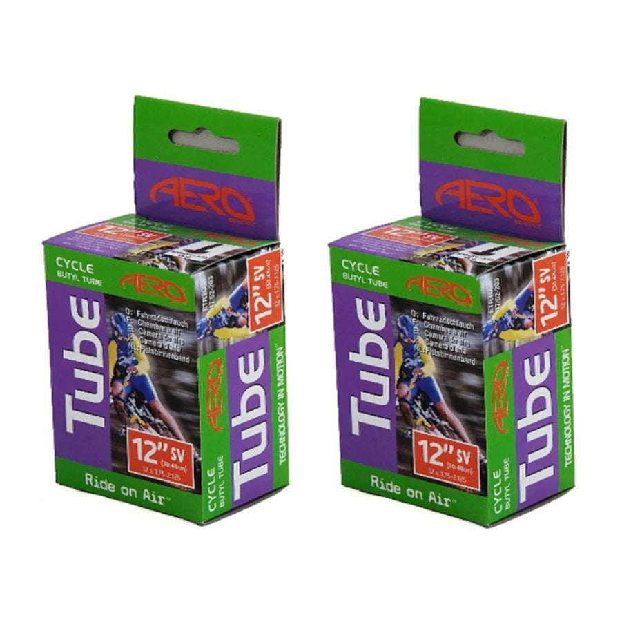 Aero Sport 2 x Butyl Rubber 12" x 1.75-2.125 Inner Tube 500%* Extra Ride Time Schrader Valve