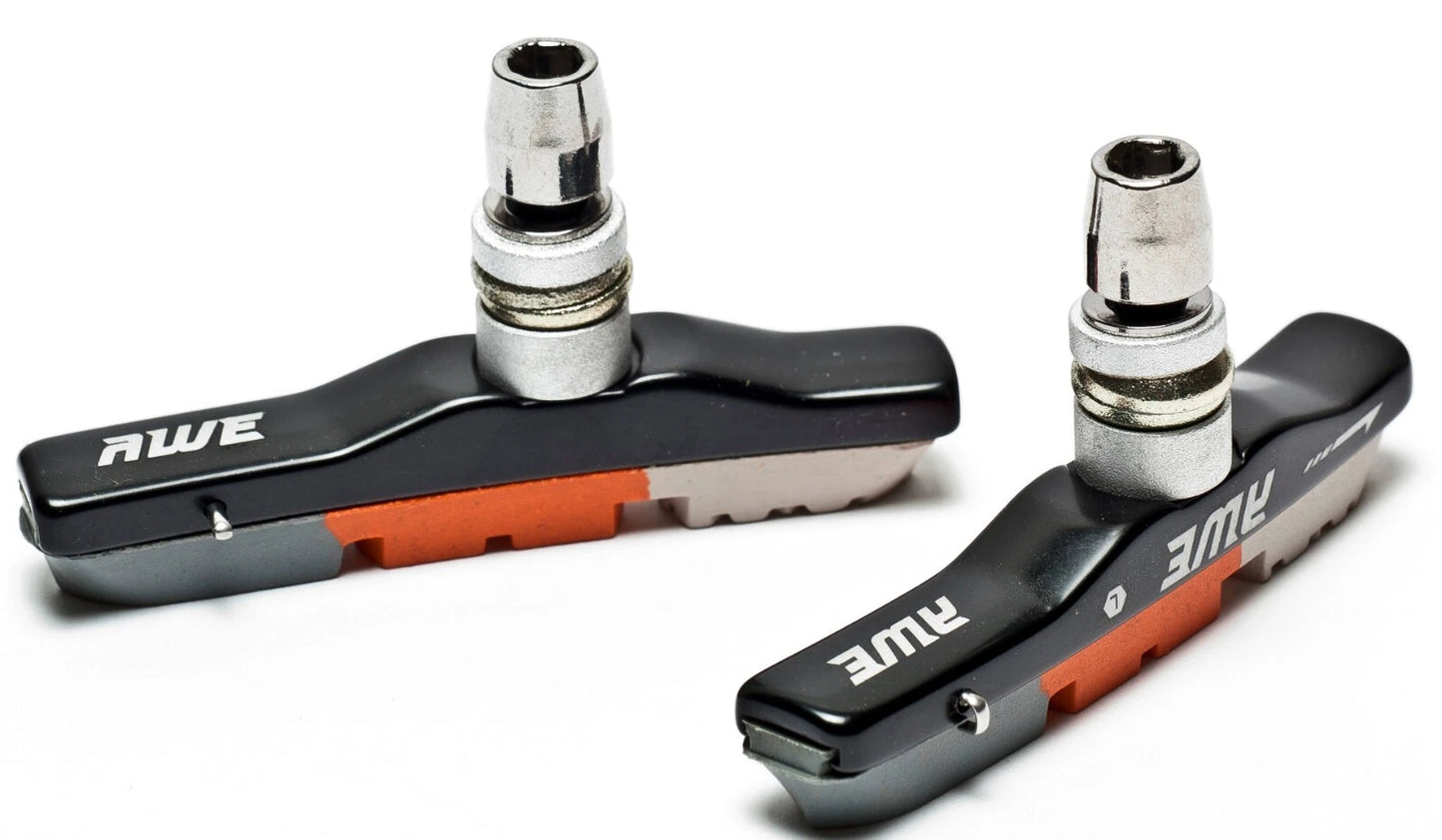 Awe Triple Contour Alloy V Brake Pads Grey/Orange/White 72mm with FREE Spare Pads