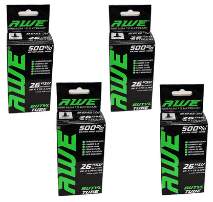 Awe 4 x Butyl Rubber 26" x 1.75-2.125 Inner Tube 500%* Extra Ride Time Schrader Valve