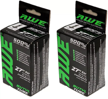 Awe 2 x Butyl Rubber 27"x 1 1/4 (700x28/37C) Inner Tube 500%* Extra Ride Time Schrader Valve