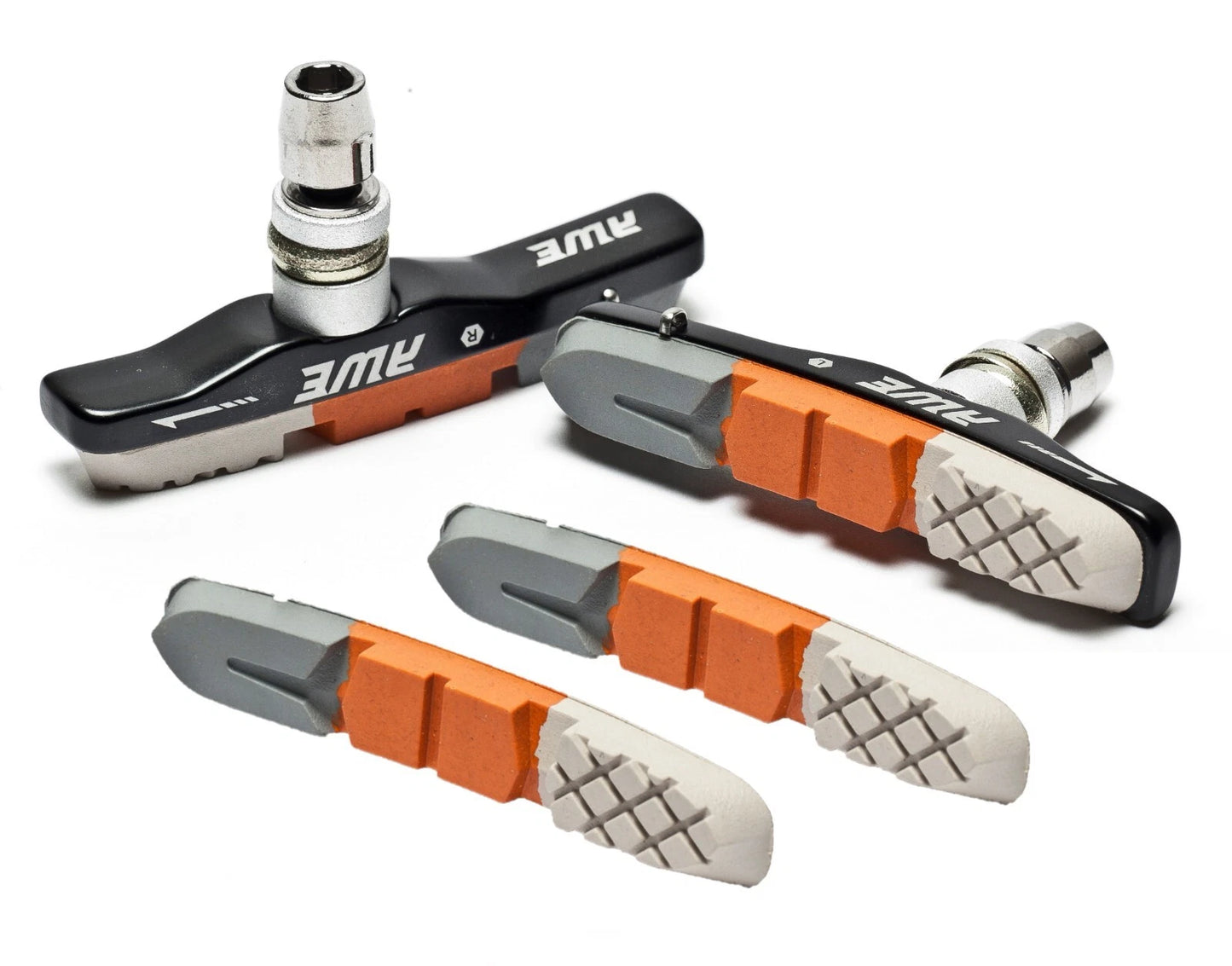 Awe Triple Contour Alloy V Brake Pads Grey/Orange/White 72mm with FREE Spare Pads