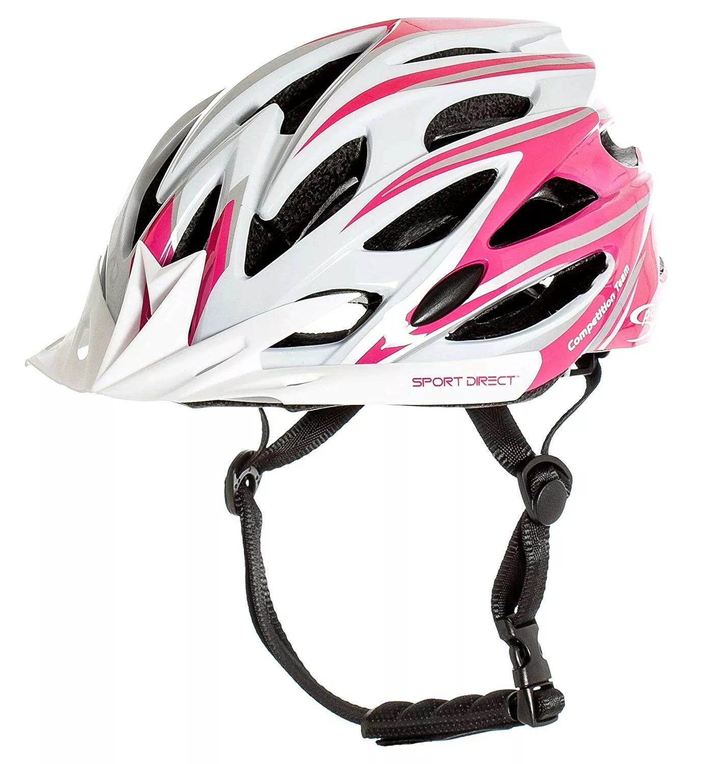 Sport Direct "Team Comp" 24 Vent Adult Bike Helmet Medium 55-58cm White/Pink