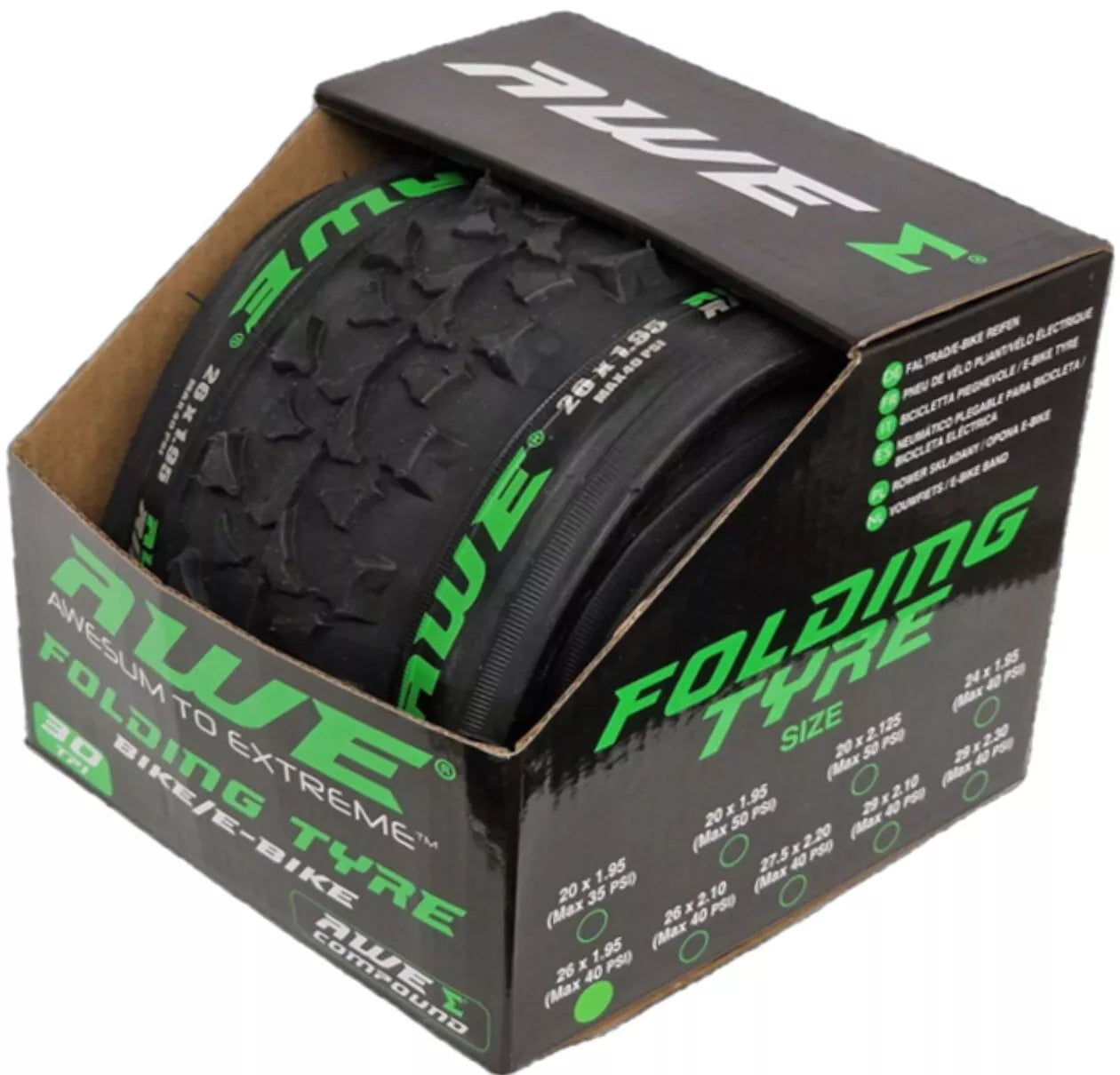 Awe AWERide Bike/E-Bike Folding Tyre 26" x 1.95" MTB Tyre 30 TPI