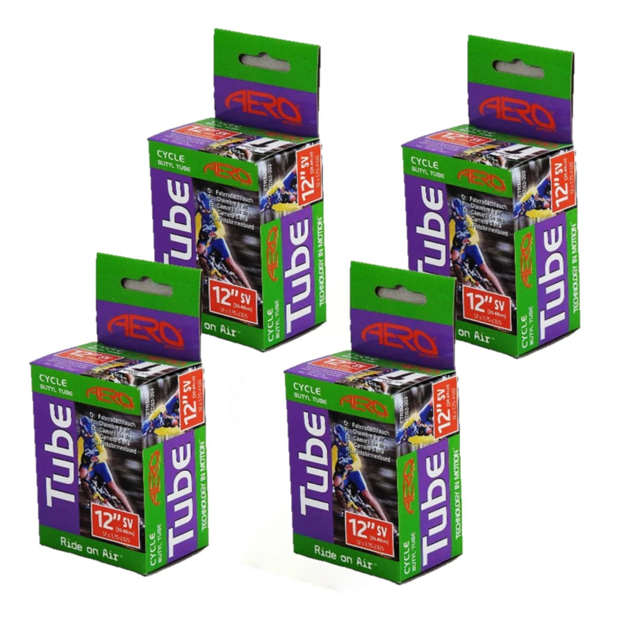 Aero Sport 4 x Butyl Rubber 12" x 1.75-2.125 Inner Tube 500%* Extra Ride Time Schrader Valve