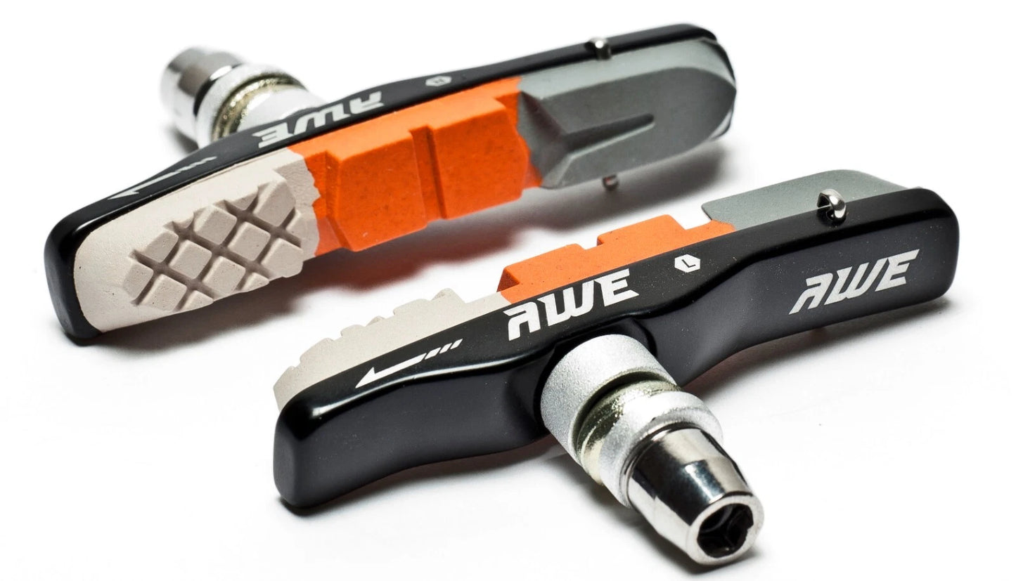 Awe Triple Contour Alloy V Brake Pads Grey/Orange/White 72mm with FREE Spare Pads
